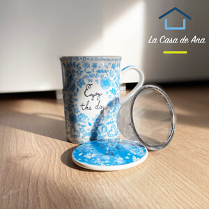 Taza Porcelana Té Punto con Tapa y Filtro a precio barato Color Azul